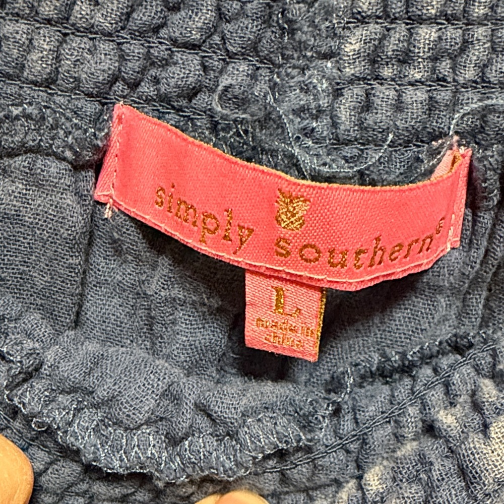 Simply Southern Textured Blue Fabric Pants - Picture 2 of 5
